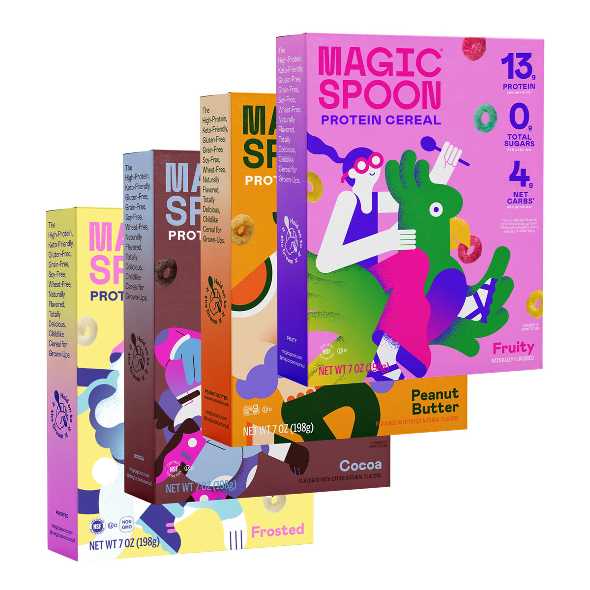 Magic Spoon Protein Cereal Variety 4 Pack - Peanut Butter, Cocoa, Fruity, Cinnamon Toast